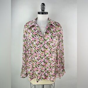 💚 3082. Button Front Sheer Floral Blouse
